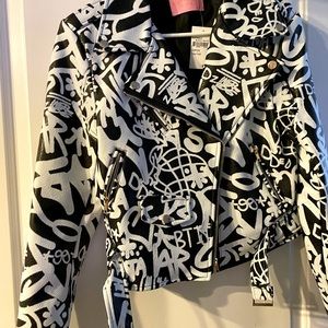 Azalea Wang Graffiti Faux Leather Moto Jacket